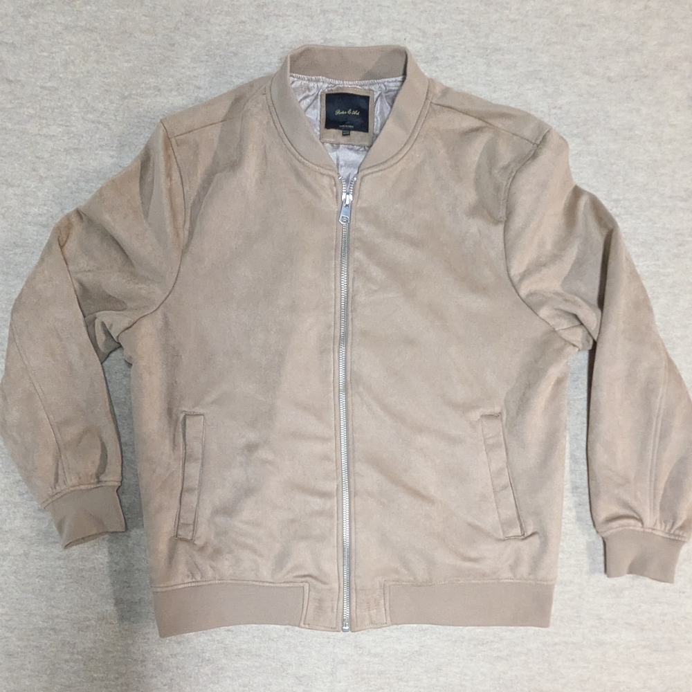 Tan Suede Bomber Jacket Porter & Ash Size XXL Beige Like New! Nuetral Layering